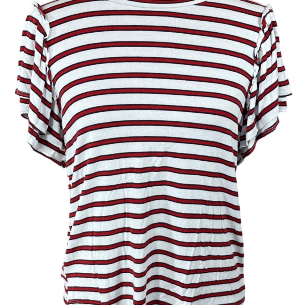 Green Envelope Ruffle Sleeve T-Shirt Red White Blue Size L Large